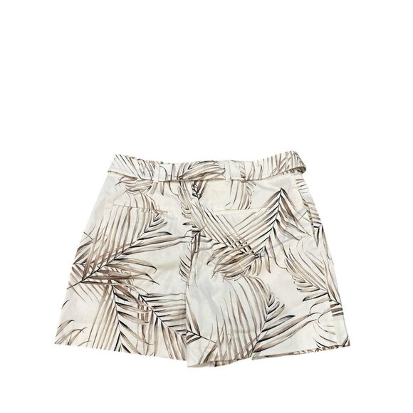 WHBM The 5" Short Belted White with a Brown Leaf Fern Design Chino Size 12 NWT - Picture 3 of 5